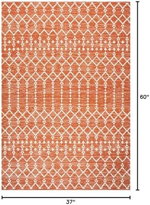 JONATHAN Y Moroccan Geometric Indoor Outdoor Area Rug 3X5 Orange/Cream, Ourika Textured Weave for Backyard, Patio, Porch, Easy-Cleaning, High Traffic, Pet-Friendly, Non-Shedding (SMB108P-3) - Image 2