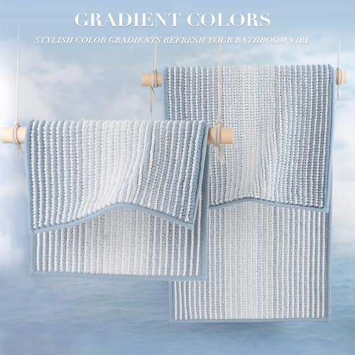 BSICPRO Bathroom Rugs Sets 2 Piece, Non Slip Striped Bath Mats, Ice Blue - Image 5