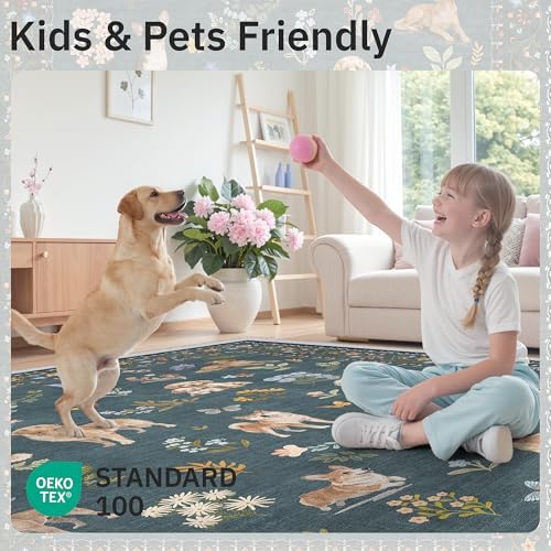 Soalmost Dog 6x9 Area Rugs for Living Room, Washable Soft Rug Navy Blue - Image 5