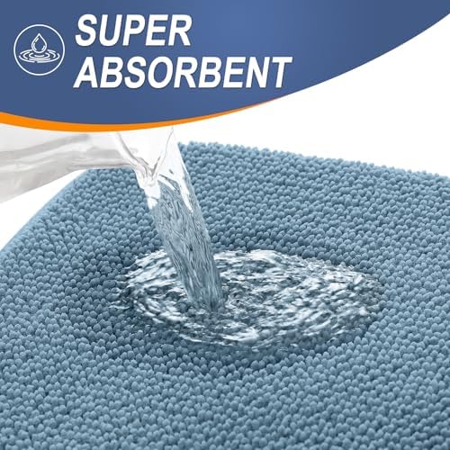 OLANLY Memory Foam Bathroom Runner Rug 59x24, Absorbent Long Mat, Airy Blue - Image 3