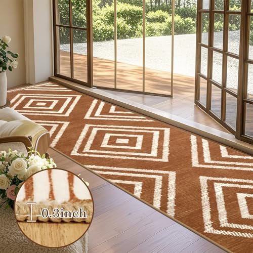 Boho Hallway Runner Rugs 2.6x14ft Non Slip, Long Brown Washable Entryway Rug Runners Non Shedding, Geometric Kitchen Floor Carpets for Doorway Entrance Farmhouse Living Room Home Decor - Image 3