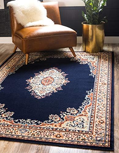 Unique Loom Reza Collection Traditional Persian Style Area Rug, 5 x 8 ft, Navy Blue/Ivory by UniqueLoom