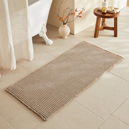 TYUU Waffle Bath Mat, Boho Bathroom Rugs Non Slip, 48x24 Beige by TYUU