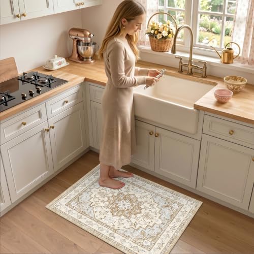 Area Rugs Small 2x3 Washable Non-Slip Boho Indoor Carpets, Beige Tan - Image 2