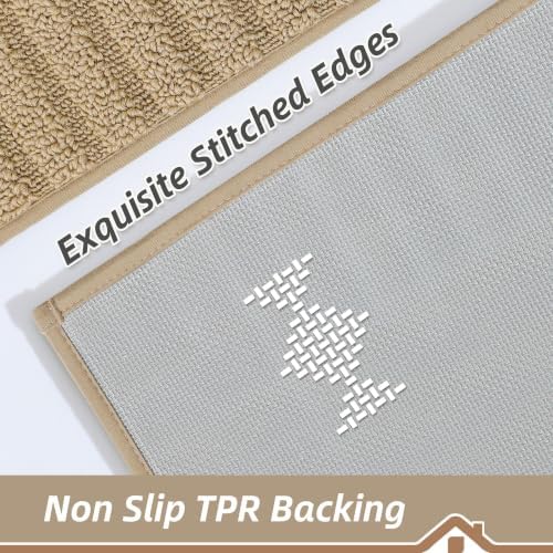 BEQHAUSE Kitchen Rugs Non Slip Washable 2PCS, 24"x35"+24"x60", Beige - Image 3