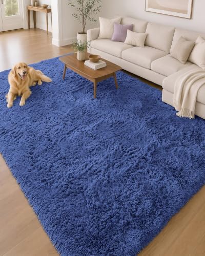 OLANLY 6x8 Machine Washable Large Area Rugs for Living Room, Bedroom, Soft Fluffy Shaggy Bedside Rug, Indoor Floor Carpet for Kids Girls and Boys, Dorms, Nursery, Home Decor Aesthetic, Navy Blue - Image 5