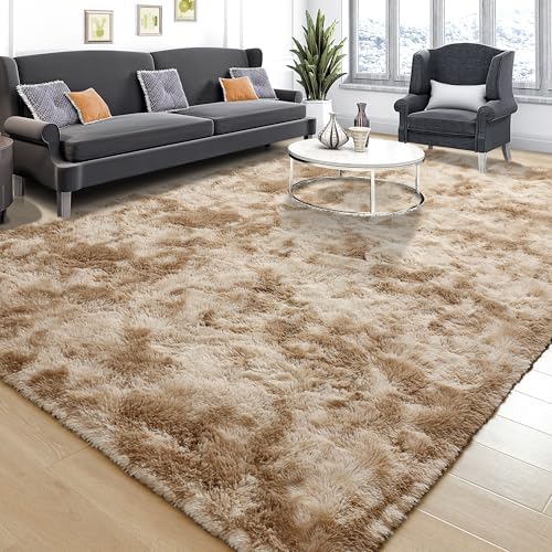 Tepook Fluffy Large Rugs for Living Room, Shag Area Rug 6x9 Soft Carpet for Bedroom, Modern Shaggy Rug for Kids Boys Girls, Plush Indoor Nursery Home Decor Rug with Non-Slip Bottom, Tie-Dyed Beige - Image 2