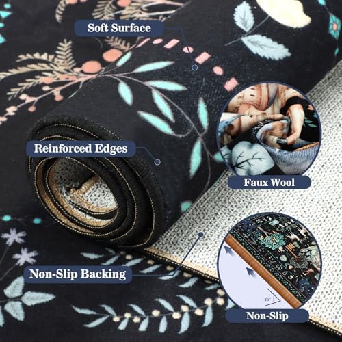 nesrt 5x7 Washable Area Rugs for Living Room Bedroom, Black Dragon Animal Print Dining Room Rugs Non Slip, Soft Botanical Forest Nursey Playroom Floor Carpets for Farmhouse Study Home Office Decor - Image 4
