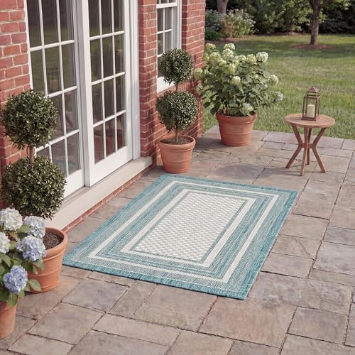 SAFAVIEH Courtyard Collection 2' x 3'7" Ivory / Aqua CY8475 Indoor/ Outdoor Waterproof Easy Cleaning Patio Backyard Mudroom Accent Rug by Unknown