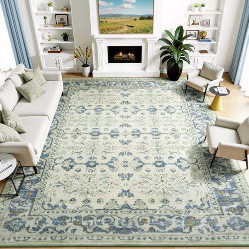 Lessymo Area Rugs 9 x 12 for Living Room,Large Washable Carpet Light Blue by Lessymo