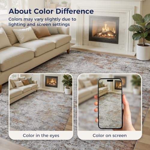 DMOYEST Area Rug Living Room Rugs - 10x14 Large Soft Indoor Neutral Modern Abstract Low Pile Washable Rug Carpet for Bedroom Dining Room Farmhouse Home Office - Grey Rust - Image 6
