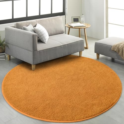 FlyDOIT Round Area Rugs for Bedroom Living Room, 4x4 Orange Super Soft Comfy Thickened Memory-Foam Indoor Circle Carpets, Modern Aesthetic Minimalist Carpet for Boys Girls Adults Nursery Home Décor - Image 4