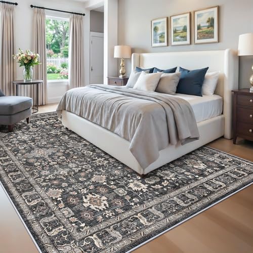 7x9 Area Rug Living Room Rugs - Washable Soft Low Pile Thin No Slip Rug - Image 4