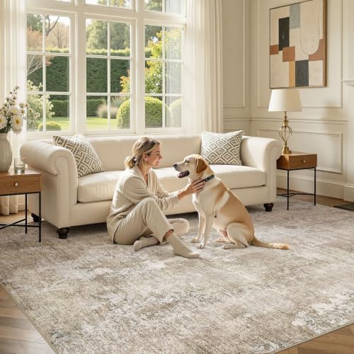 DMOYEST Area Rug Living Room Rugs - 8x10 Washable Large Soft Neutral Modern Low Pile Carpet for Bedroom Dining Room Farmhouse Home Office Indoor - Abstract Brown White - Image 7