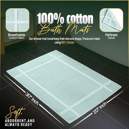 Pearl Linens 2 Pack Cotton Bath Mats for Bathroom, 20" X 30", Mint Green - Image 2