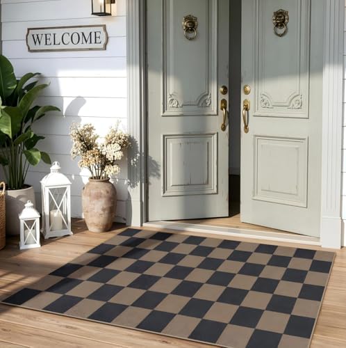 Lahome Checkered Easy Jute 3x5 Outdoor Rug, Washable Rugs for Entryway by Lahome