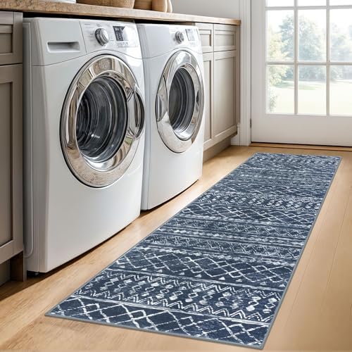 KUTA Moroccan Washable Hallway Runner Rug 2x6 Vintage Boho Navy Blue - Image 5
