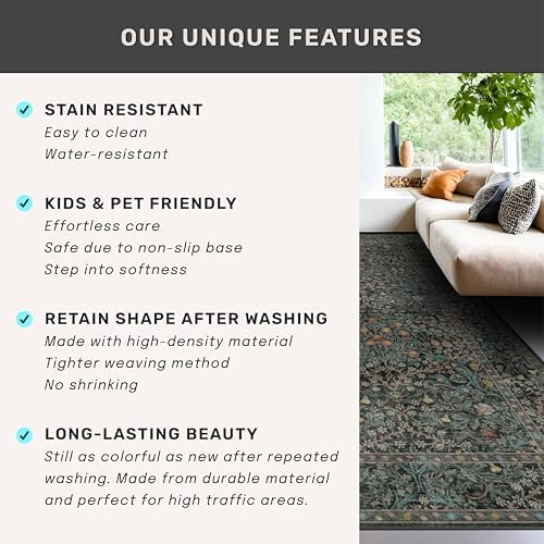 Dark Green Washable 3x12 Extra Long Runner Rug for Hallway Non Slip, Large Kitchen Indoor Floor Rugs for Entryway Hall Way Bedroom, Soft Stain Resistant Low Pile Vintage Floral Carpet - Image 6