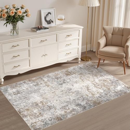UERMEI 3x5 Entryway Area Rug Washable Neutral Brown Grey Small Carpet by UERMEI