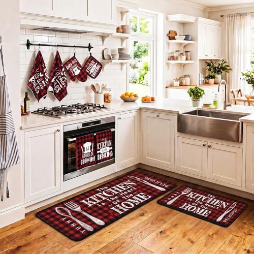 Fourluoo 10 Pcs Red Buffalo Plaid Kitchen Set - Image 2