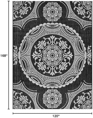 Luul Home Medallion Outdoor Rug 10x14 Washable Outside Carpet for Indoor Patio Porch Waterproof Easy Cleaning Non Shedding Area Rugs Black 10 x 14 - Image 2