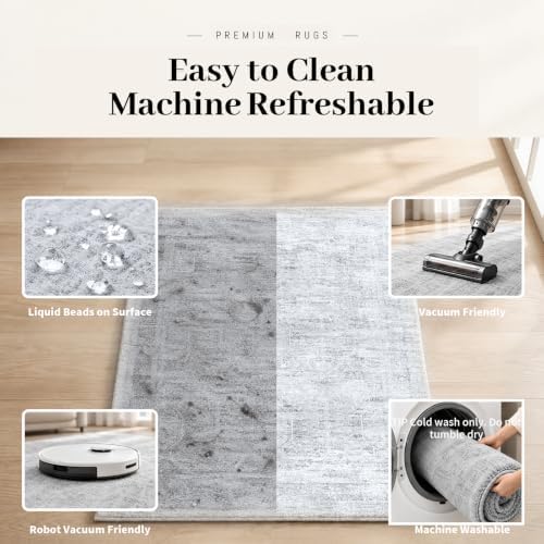 Area Rugs for Living Room Under Table 5x7 Washable Vintage Grey - Image 7