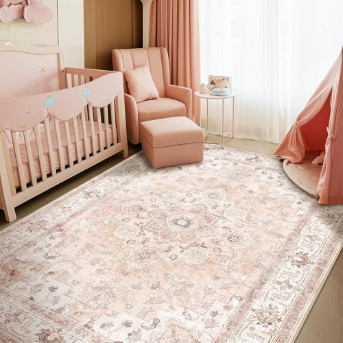 CAPALOCA 5x8 Washable Nursery Girls Low Pile Area Rug Pink by CAPALOCA