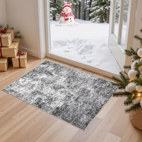DMOYEST 2x3 Entryway Area Rug Washable Abstract Grey Small Carpet by DMOYEST