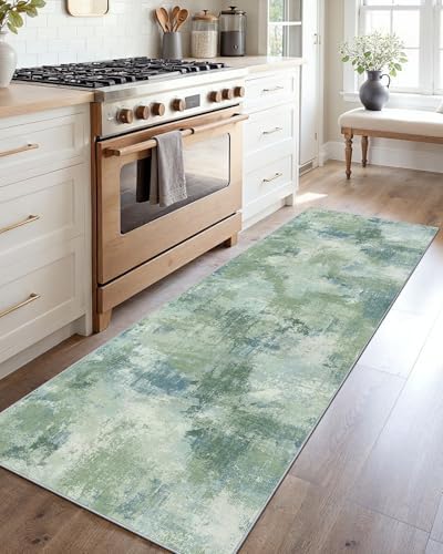 Amada 2x6 Modern Abstract Washable Area Rug for Entryway Green - Image 2