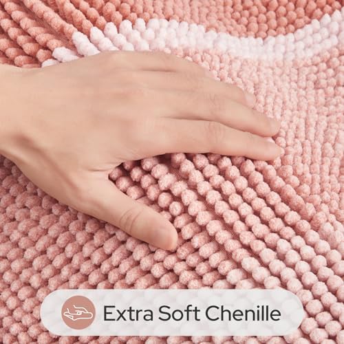 HOMEIDEAS Pink Bathroom Rugs Sets 2 Piece Chenille, 20"x32"+17"x24" - Image 2