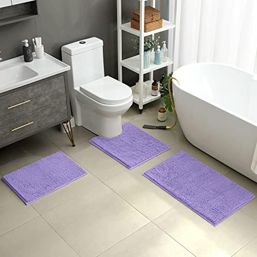 HOMEIDEAS Bathroom Rugs Set of 3, Super Soft Absorbent Chenille Bath Rugs - Image 2