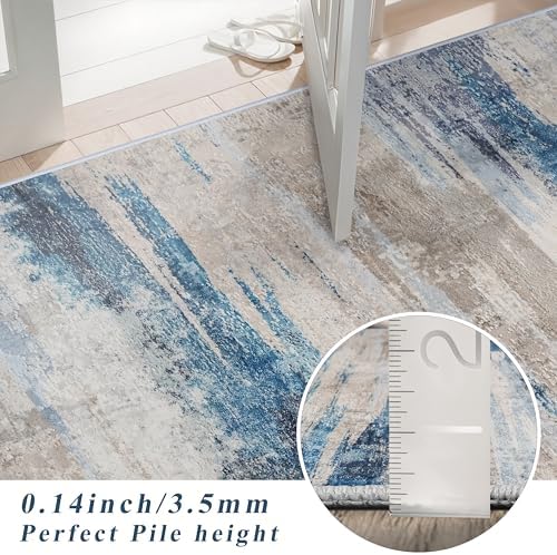 YOUFORTONG 2x8 Runner Rug Washable: Modern Abstract Kitchen Hallway Stain Resistant Carpet with Non Slip Backing Indoor Home Decor Low Pile Thin Rugs for Entryway Laundry Bathroom 2x8 Blue - Image 7
