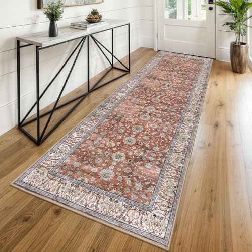 KUTA Vintage Washable Runner Rug 2.6x8 Red Clay Runners for Hallways by KUTA