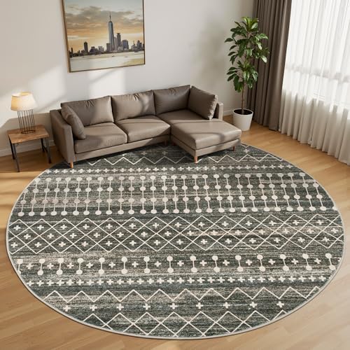Miukiki Round Rugs 6ft for Living Room Moroccan Washable Circle Rug Black - Image 6