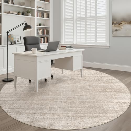 LOONGRUG Round Rug 7x7 Washable Neutral Modern Rug for Living Room Beige - Image 7