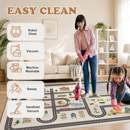 Nayoroom Kids Town Road Playroom Rug, Faux Wool Car Map, Non-Slip, 3 x 5 ft - Image 6