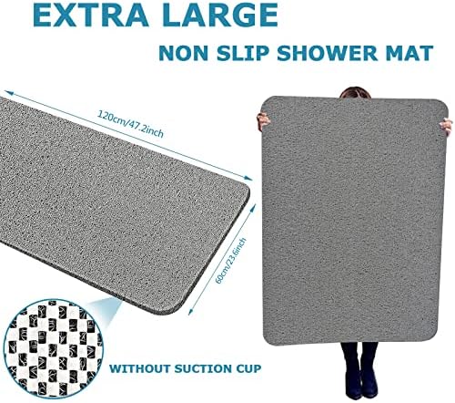 godehone Shower Mats Non Slip Without Suction Cups, PVC Loofah Bathroom Mats, Loofah Mats for Shower and Bathroom, Quick Drying, 23.6× 47.2 Inch, Grey - Image 2