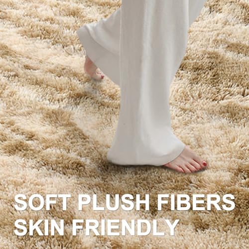 Area Rugs for Living Room, Tie-Dyed 5x7 Feet Soft Fluffy Shagg Plush Rug High Pile Large Indoor Modern Non-Slip Floor Carpet for Bedroom Nursery Kids Home Room Dorm Decor Aesthetic Khaki - Image 4