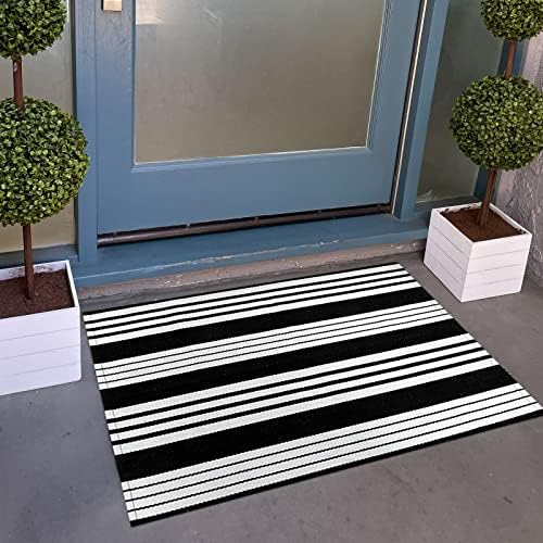Black and White Striped Door Mat Outdoor 24"x35"Washable Layered Doormat - Image 7
