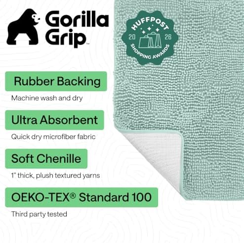 GORILLA GRIP Bath Rug Mat for Bathroom, Absorbent Chenille, 60x24 Sea Blue - Image 2