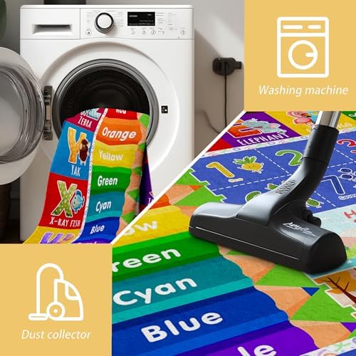 Kids Classroom & Playroom Rug - ABC Alphabet Educational Area Rug with Animals Colors & Numbers - Washable Non-Slip Carpet Playmat for Nursery Preschool & Reading Area 6x9 Feet - Image 4