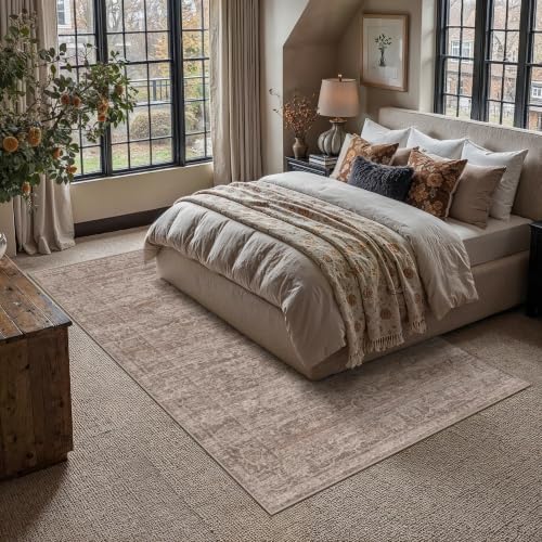 HUGEAR Brown Area Rug 6x9 Washable Neutral Rug for Living Room - Image 2