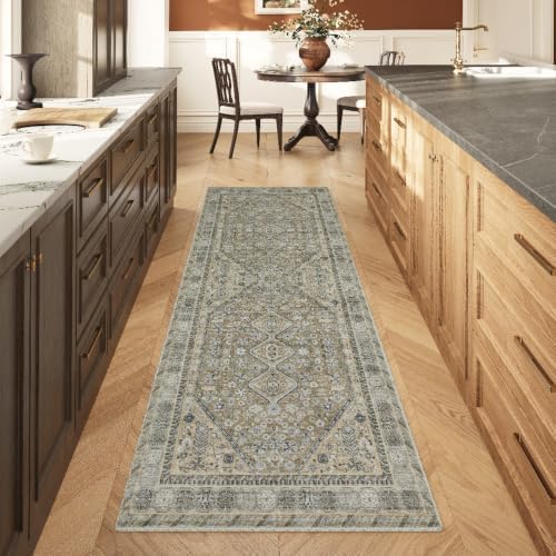 2'x6' Vintage Beige Brown Runner Rug, Washable Non-Slip Non-Shed Floor Mat by Unknown
