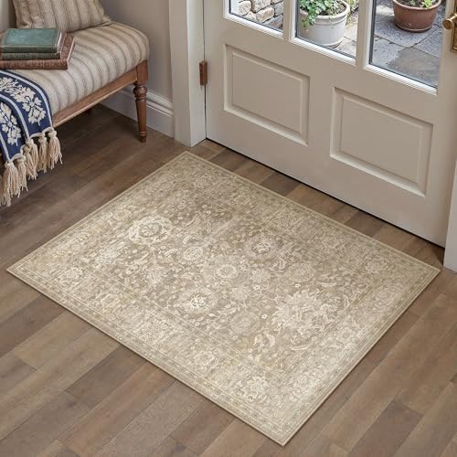HUGEAR Entryway Area Rugs 2x4 Beige Vintage Rug by HUGEAR