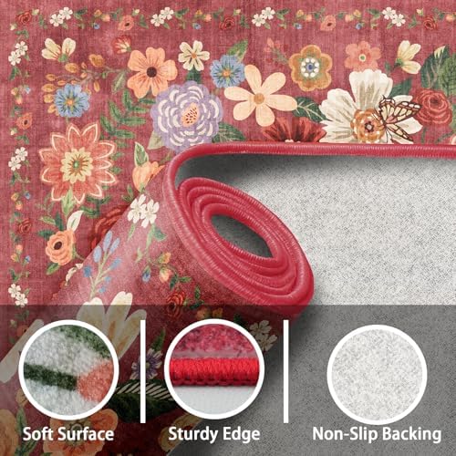 Red Washable 2x3 Entry Rug, Small Rugs for Kitchen Bathroom Door Mat - Image 2