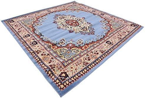 Unique Loom Reza Collection Traditional Persian Style Area Rug, 8' 0" x 8' 0", Light Blue/Ivory - Image 5