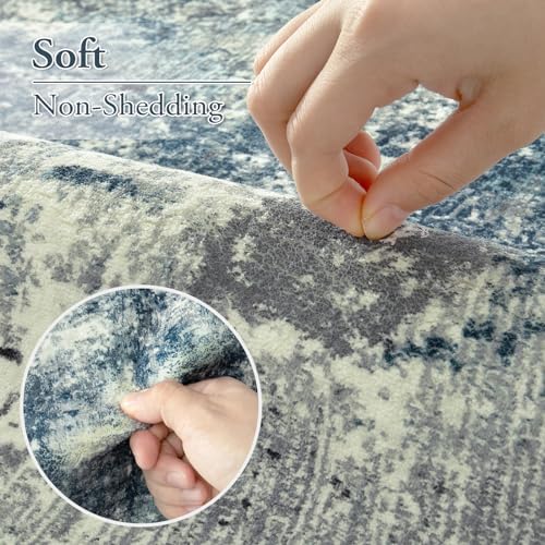 Lahome Abstract 5x7 Area Rugs for Living Room, Machine Washable Ultra Thin Bedroom Rug Non-Slip, Low-Pile Soft Modern Blue Grey Indoor Large Floor Carpet for Office Dining Room Playroom - Image 3