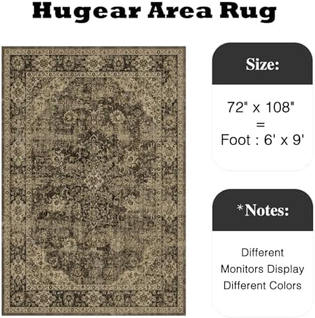 HUGEAR 6x9 Brown Retro Floral Washable Area Rug for Living Room - Image 2
