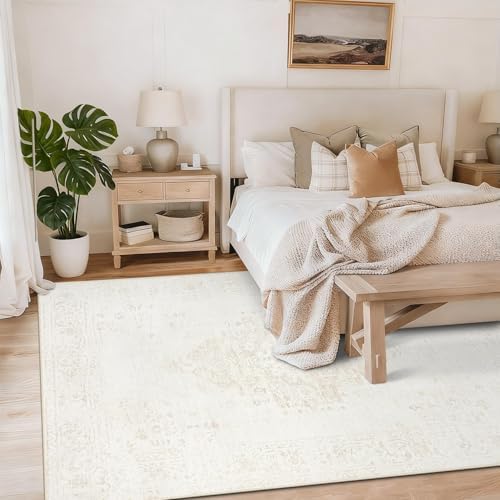 6x9 Area Rugs for Living Room: Washable Vintage Large Retro Rug Soft Non-Slip Indoor Low Pile Carpet for Bedroom Dining Room Nursery Office (Beige, 6'x9') - Image 6