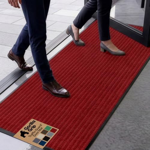 GORILLA GRIP Traffic Guard Indoor Outdoor Heavy Duty Door Mat, 59x24 Red by GorillaGrip